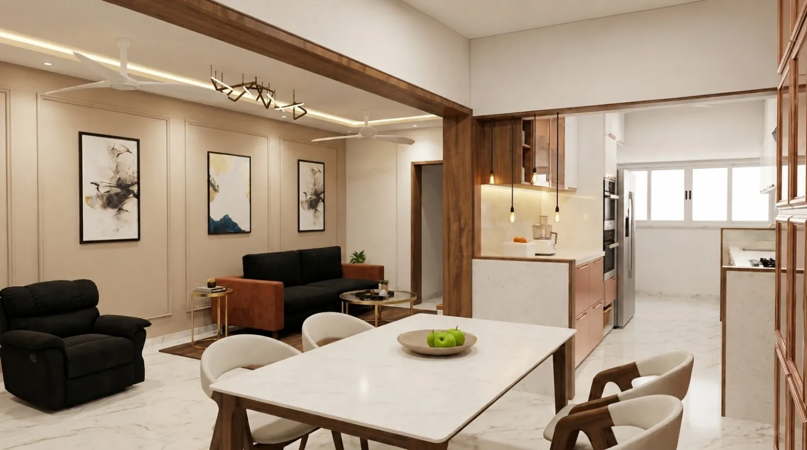 Living + Dining render