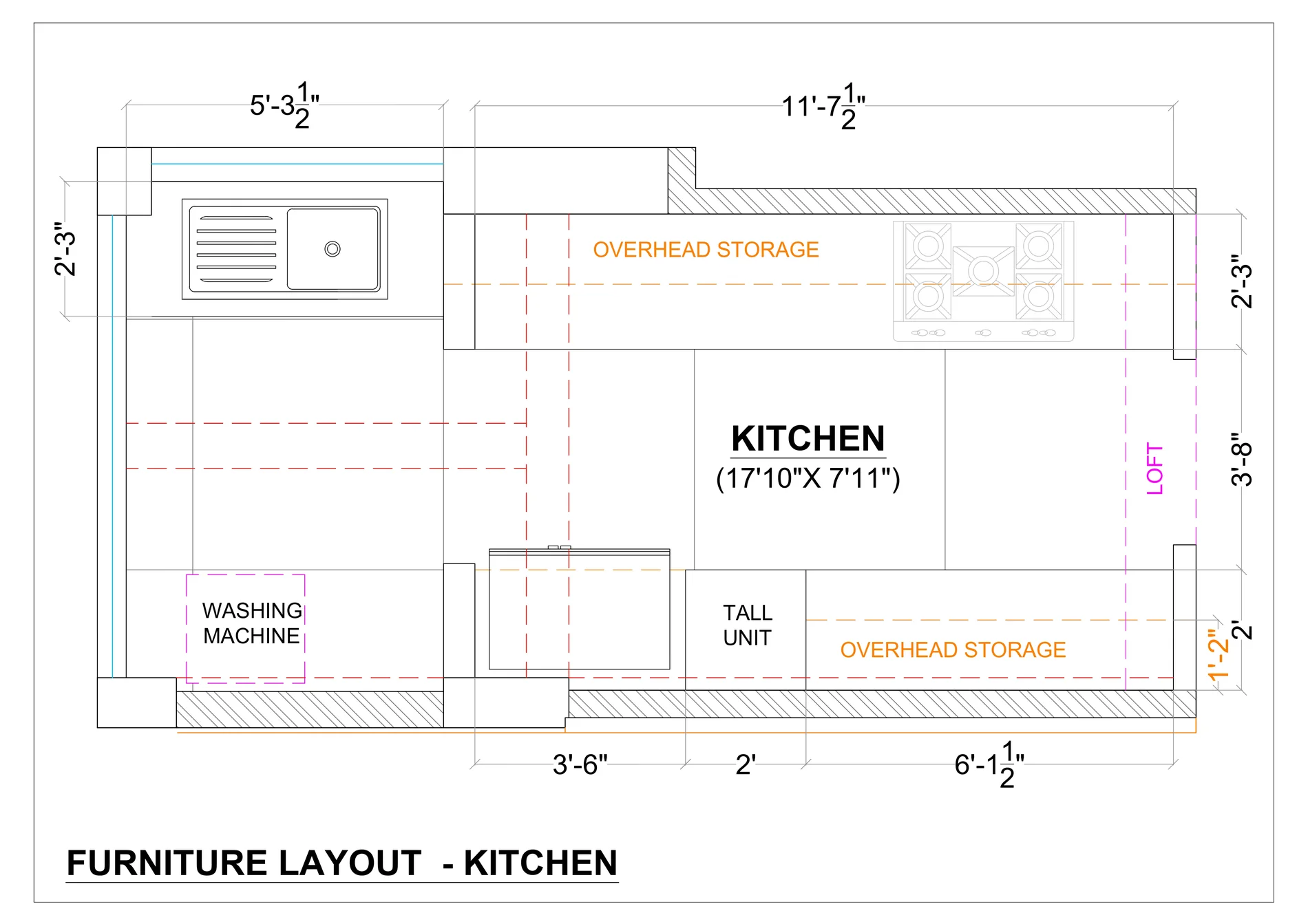 3BHK space planning drawing
