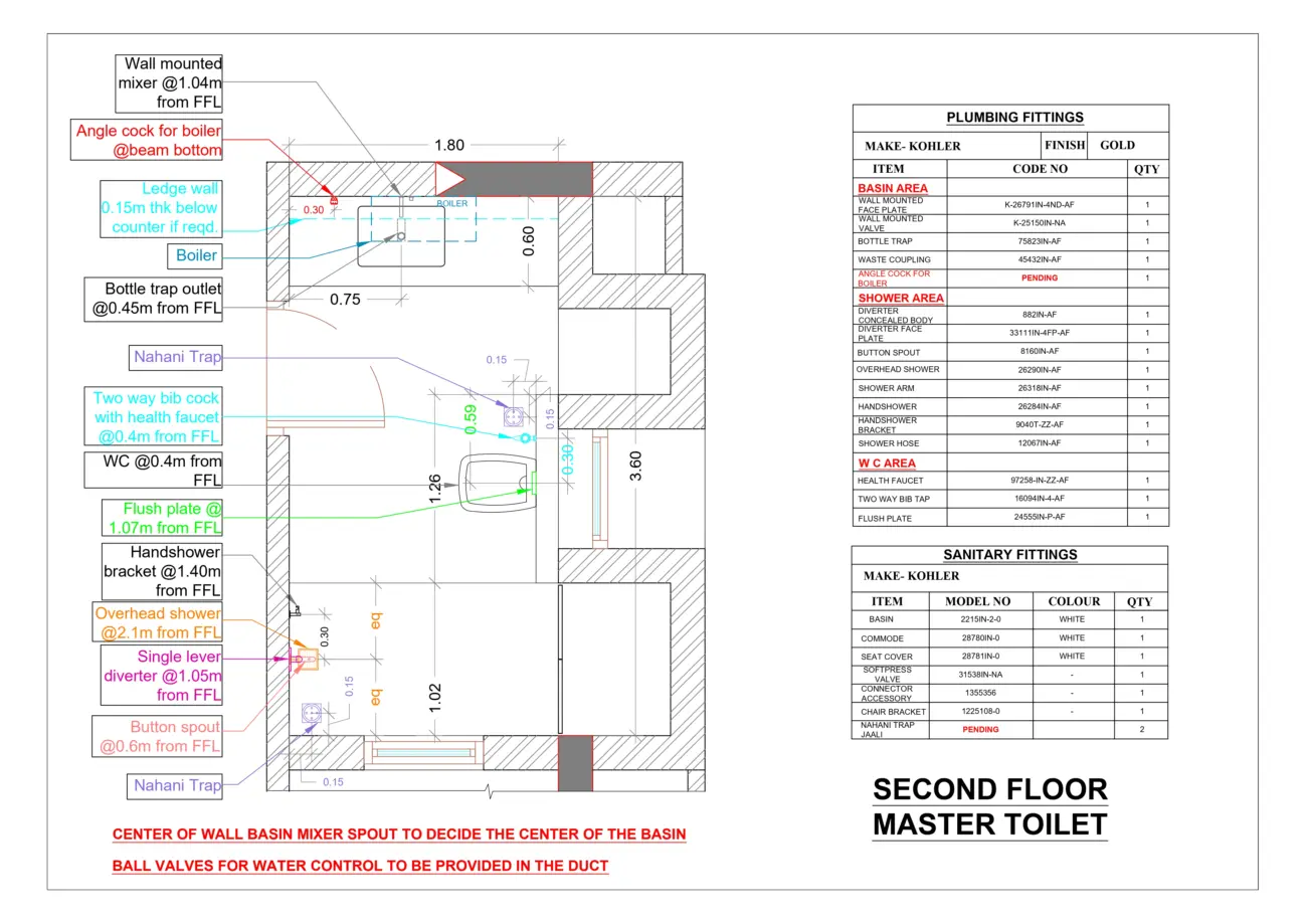 Plumbing Layout — Second Floor